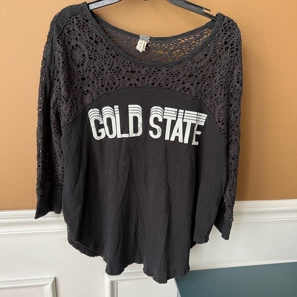 We The Free Free People Gold State Vintage Knit Top Size Medium Crochet Grunge - Picture 2 of 8